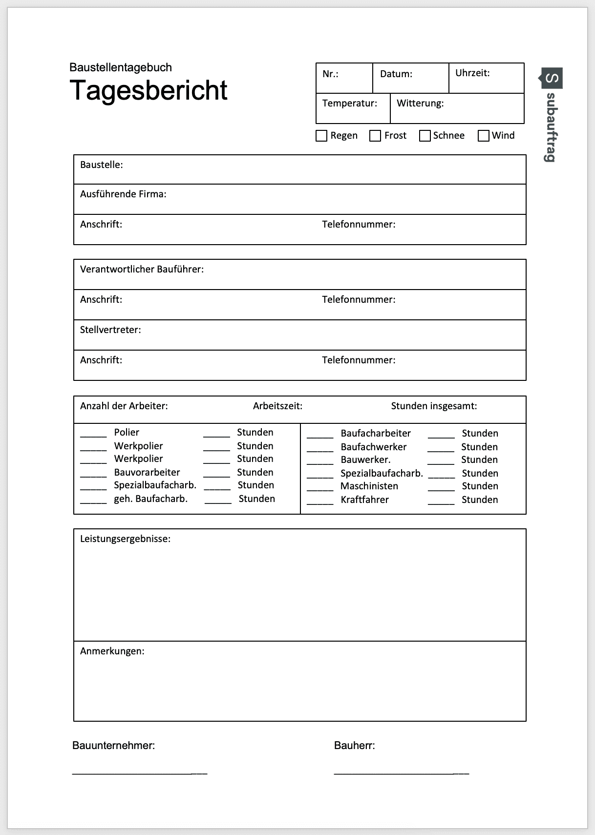 Baustellenmappe Muster Vorlage